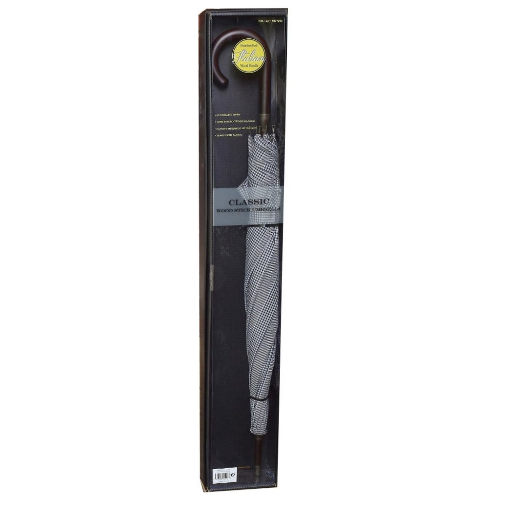 50" Auto Open Classic Italian Wood Stick Umbrella Glen Plaid
